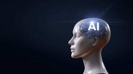 Futuristic Concept of Artificial Intelligence with Human Profile Silhouette and Digital Brain Representing Technology and Innovation in Modern Society