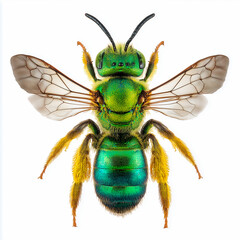 Fototapeta premium Green orchid bee with iridescent body isolated on white background