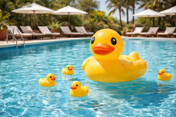swimming pool and swimming duck balloon