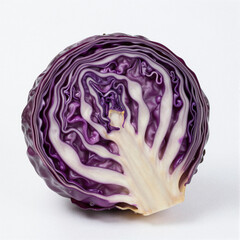 Obraz premium Cross-section of fresh red cabbage with vivid purple layers on a white background