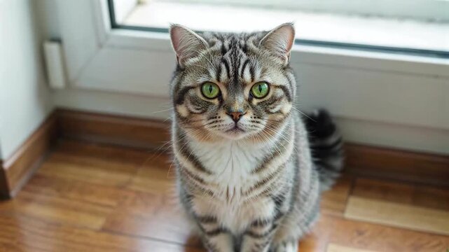 Tabby cat sitting indoors