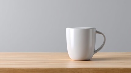 Minimalist Coffee Mug on Wooden Table Against Gray Background for Modern Kitchen Decor and Lifestyle Imagery