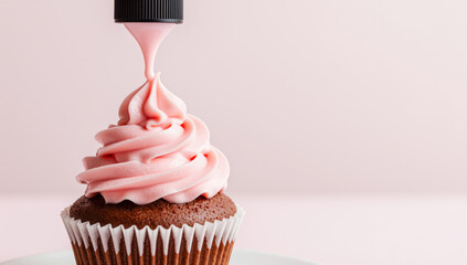 Cupcake frosting swirl slow motion dessert advertisement background copy space sweet pastry bakery cream sugar colorful snack treat cake muffin