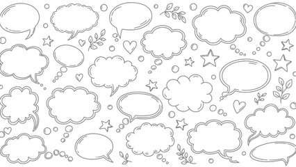 Hand drawn speech bubbles and thought bubbles in a doodle style illustration 