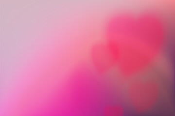 Pink gradient background with blur hearts. Pastel vector fantasy gradient for Valentines Day. Vector illustration.