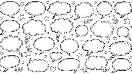 Fototapeta premium Hand drawn speech bubbles and thought bubbles in a doodle style illustration 