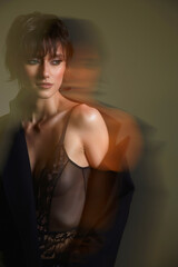 beautiful girl with short hair. long exposure portrait