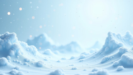 Snowflake particles glowing in dreamy soft blue winter background