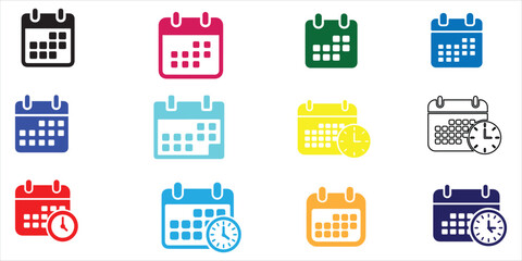A collection of colorful calendar icons representing scheduling and time management
