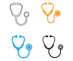 Four stethoscope icons in different colors and styles for medical design