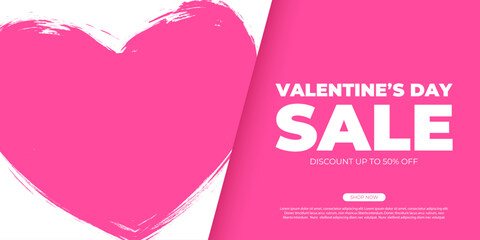 Valentine's Day Sale commercial background for February 14 holiday shopping promotion. Pink colored brush stroke heart. Vector illustration.