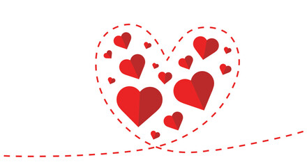 Floating Heart Shapes on white background. Doodle red Hearts. Valentine day. vector illustration