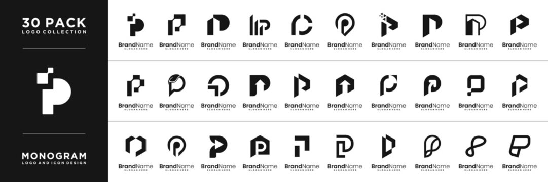 Set of Abstract Letter P Logo Design Template