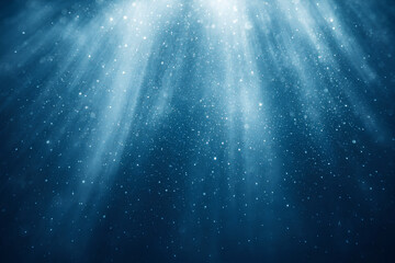 soft sunlight rays filtering through calm deep blue water with minimal particles creating a serene abstract underwater background with natural light beams and gentle depth