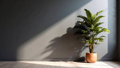 Plant, potted, indoor, decoration, nature, greenery, leaves, foliage, home, interior, room, minimal, modern, style, empty, wall, dark, blue, background, seamless, calm, serene, simple, clean, light, c