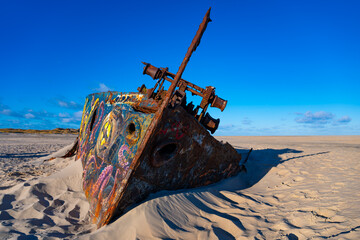 Wreck of the mussel dredger “Pionier,” which ran aground in 1967 on the North Sea island of...