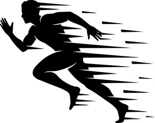 Running Speed Silhouette &ndash; Black Vector Illustration, Fast Motion Human Figure, Acceleration and Movement Concept, Sport Action Clipart