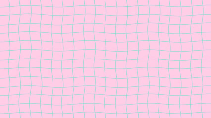 ピンクとミントグリーンの波打つ格子パターンの抽象背景｜グリッド, 幾何学模様, ストライプ, 波線 © kona studio