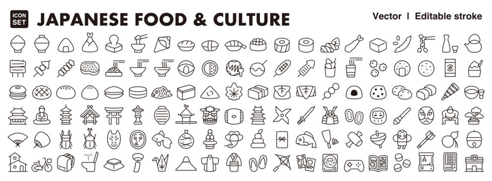 Japanese Food and Culture Icon Set &ndash; Editable Line Style