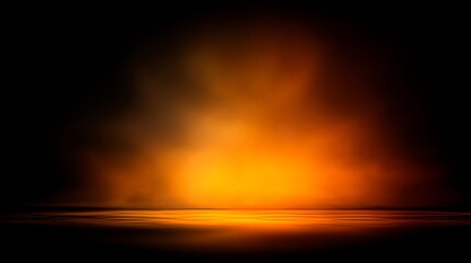 A blurred orange shade of glowing light on a black studio wall background, providing a versatile template for creative projects, background designs, and abstract visual concepts with warm illumination