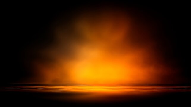 A blurred orange shade of glowing light on a black studio wall background, providing a versatile template for creative projects, background designs, and abstract visual concepts with warm illumination