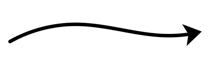 Black curved arrow showing flow direction, movement and smooth navigation design on transparent background