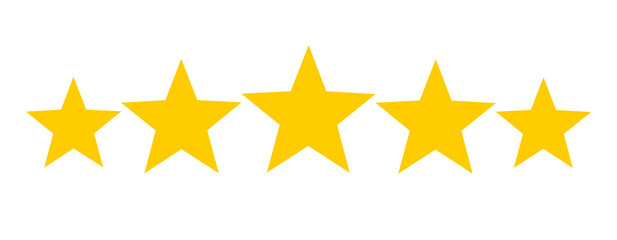 Five star rating icon for reviews, feedback, quality score and customer satisfaction design