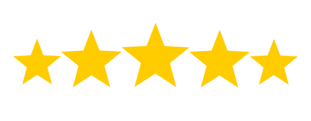 Five star rating icon for reviews, feedback, quality score and customer satisfaction design