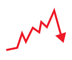 Red zigzag downward arrow showing decline, loss, decrease and negative business trend