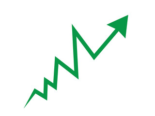 Green sharp zigzag upward arrow for growth, rising trend, increase, business success, analytics, and performance improvement