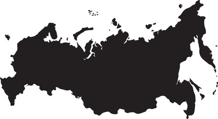 Black silhouette map shape representing the vast geographical outline of the Russian Federation country borders in isolation