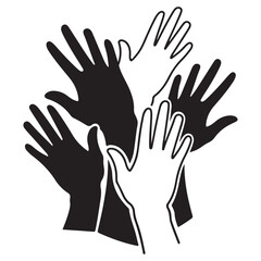 Fototapeta premium Diverse Hands Reaching Upward, Black and White Silhouette