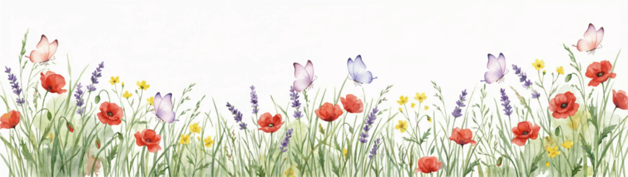 watercolor illustration of flowers and butterflies