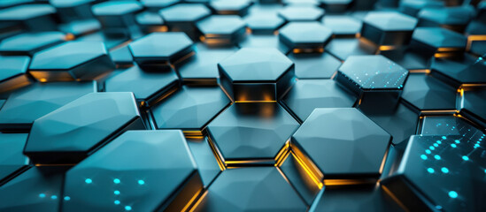 Abstract Hexagon: A captivating display of interconnected hexagons, showcasing a seamless fusion of light and shadow, and depth.
