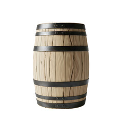 Obraz premium Wooden barrel with black metal hoops on transparent background