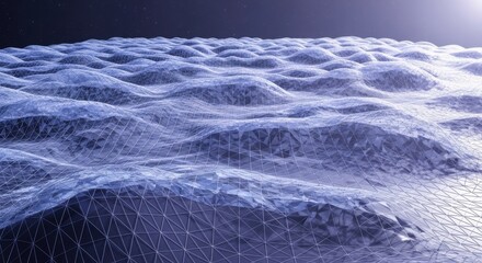 Abstract polygonal landscape with blue hues evoking digital or spatial dimensions