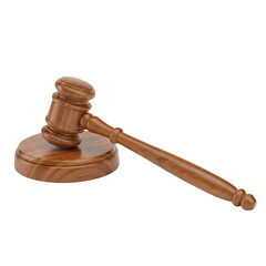 Wooden gavel on round wooden block