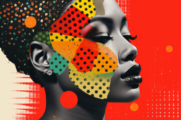 Black history month abstract portrait of a beautiful black woman, graphic shapes pan african colors