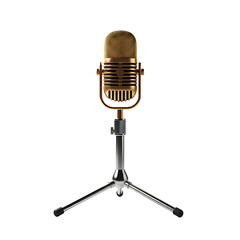 Gold microphone on stand with transparent background