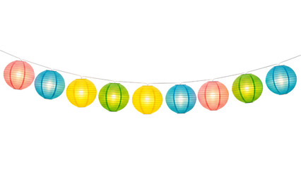 Colorful paper lanterns in a horizontal line