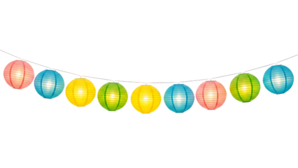 Colorful paper lanterns in a horizontal line