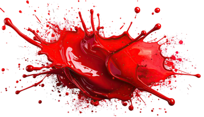 A vibrant splash of crimson liquid, radiating outward on a stark black backdrop