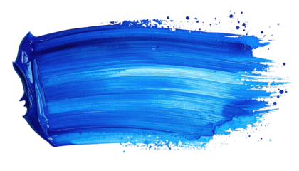 A vibrant, textured brushstroke of cerulean blue paint on a stark black backdrop