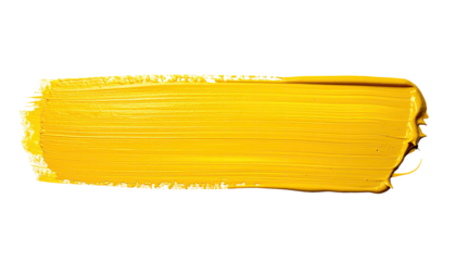 A vibrant, textured brushstroke of solid yellow paint against a pure black background