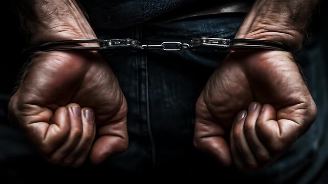 Caught in handcuffs, a gripping glimpse into the heavy weight of consequence and the somber reality of law enforcement