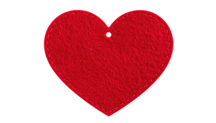 A vibrant, textured red heart shape, cut out with a stitched border, isolated on black
