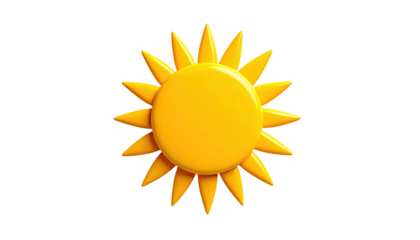 A vibrant, three-dimensional yellow sun with pointed rays against a stark black backdrop