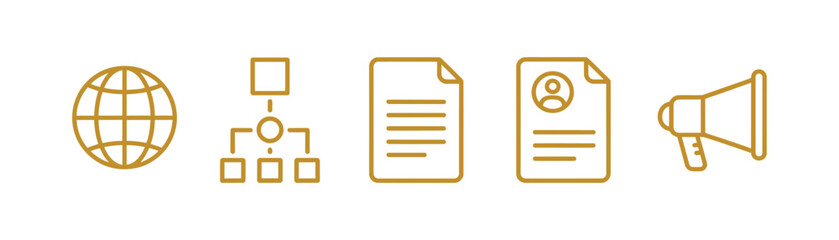 Minimalist business and marketing icon set featuring symbols of strategy finance communication and growth on transparent background