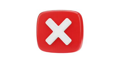 Obraz premium Red rounded square icon with white x isolated on transparent background