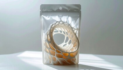 Clear plastic pouch containing coiled golden fairy lights.